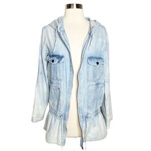 Minkpink Know You Anorak Jacket Size XS Acid Wash Drawstring Zip Hooded